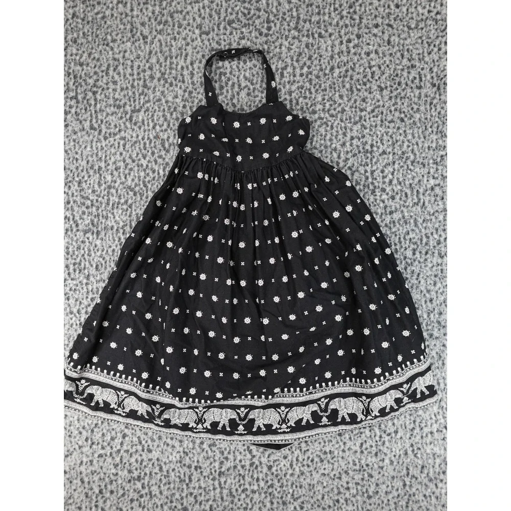 Old Navy Halter Dress Girls 5T Black Elephant Border Boho Sundress 16417